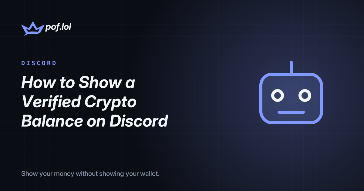 Discord style chat window with a verified balance receipt, pof.lol branding